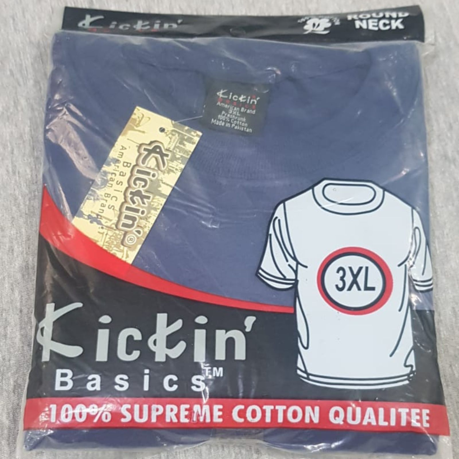 Supreme Kickin' Basic Short Sleeve Round Neck Cotton Navy Blue T Shirt