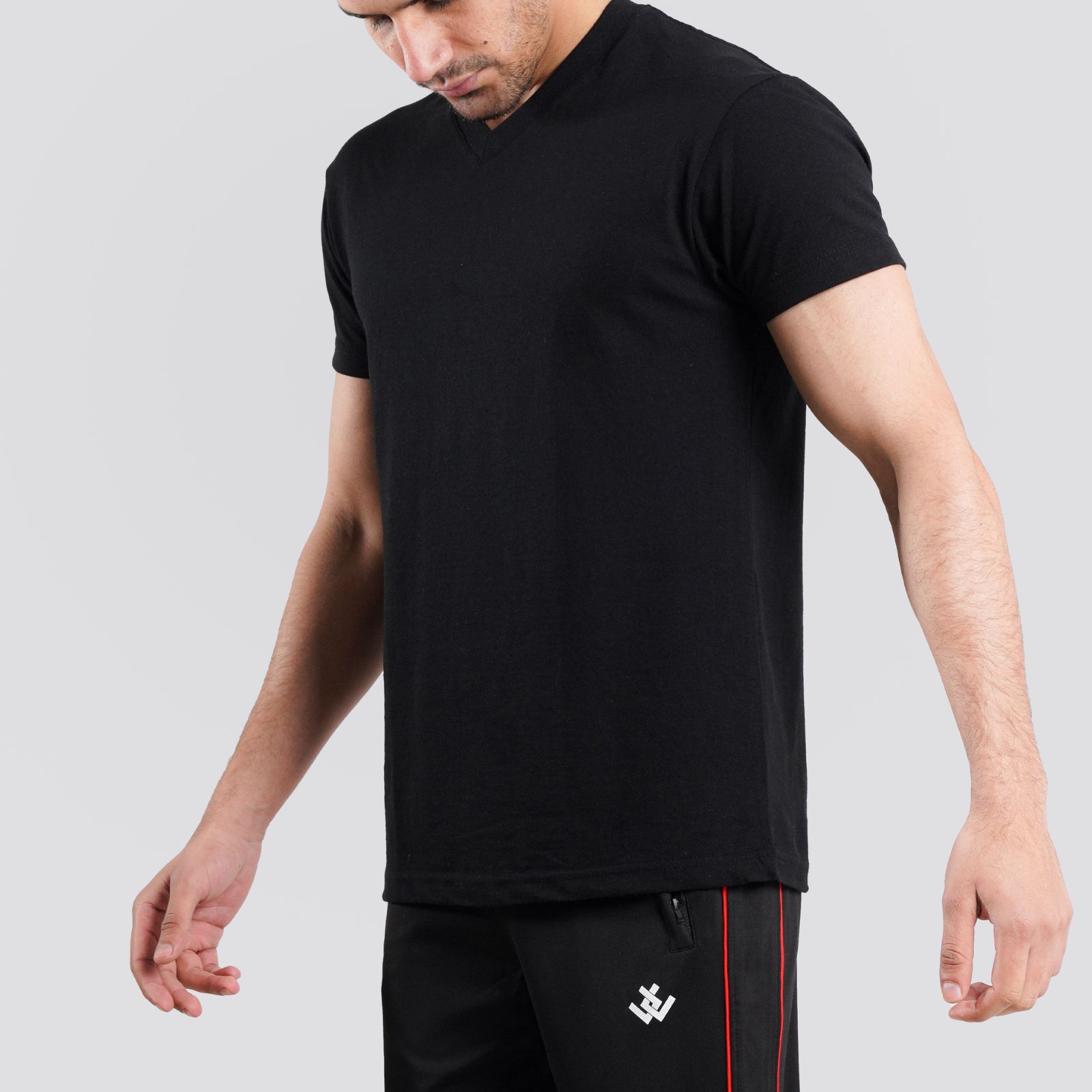 Supreme Urban Connection Short Sleeve V Neck Cotton Black T Shirt