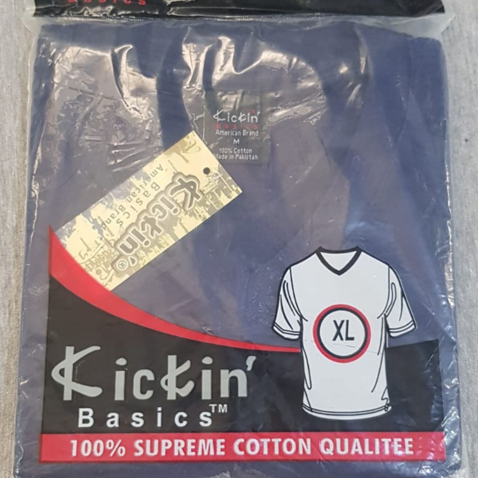 Supreme Kickin' Basic Short Sleeve V Neck Cotton Navy Blue T Shirt
