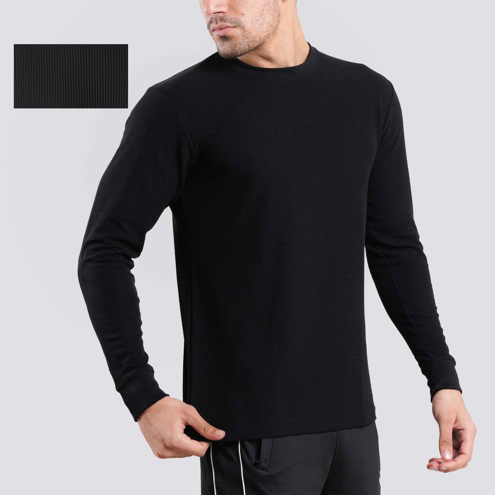 Premium Urban Connection Long Sleeve Mini Thermal 60% Cotton & 40% Polyester Black T Shirt