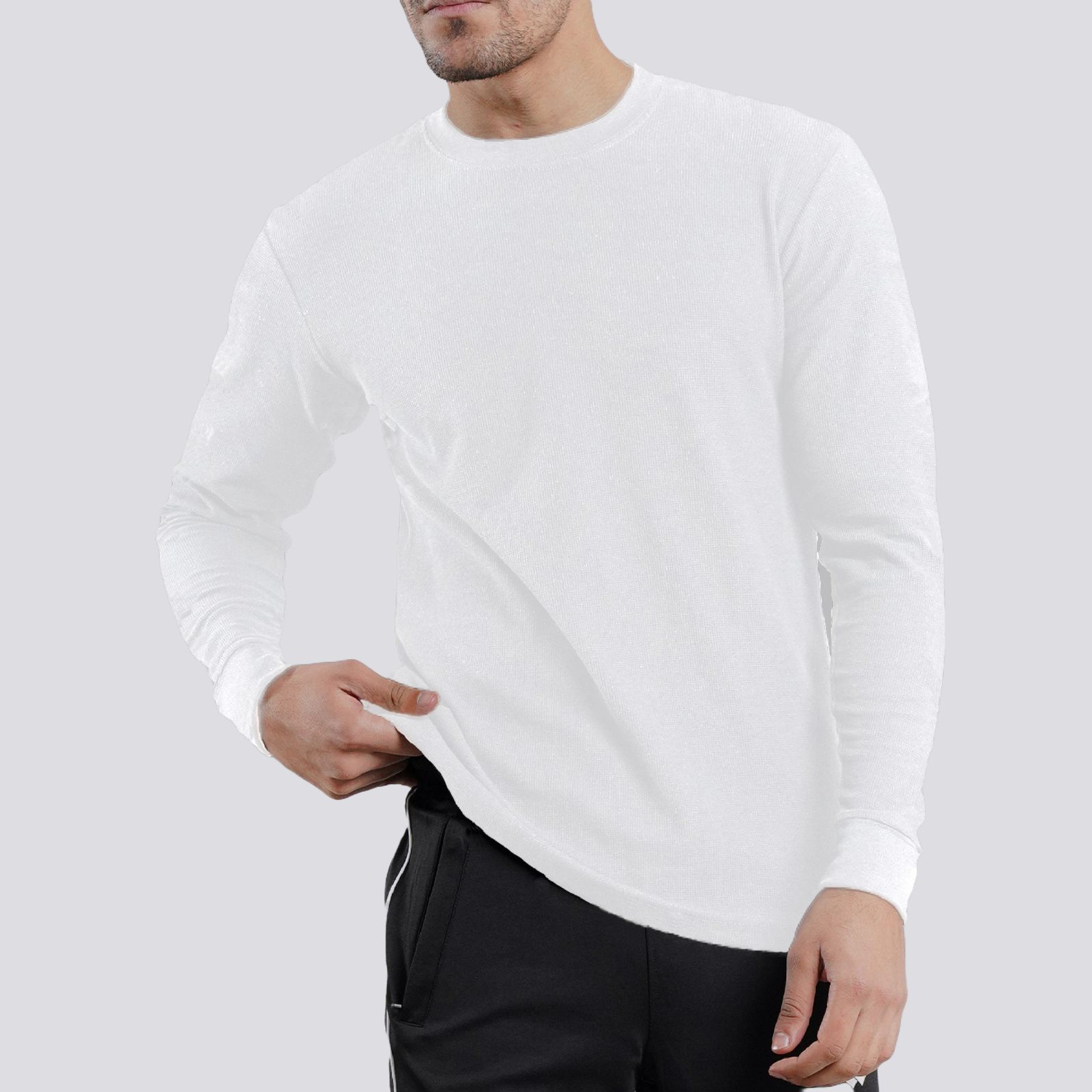 Premium Urban Connection Long Sleeve Mini Thermal 60% Cotton & 40% Polyester White T Shirt