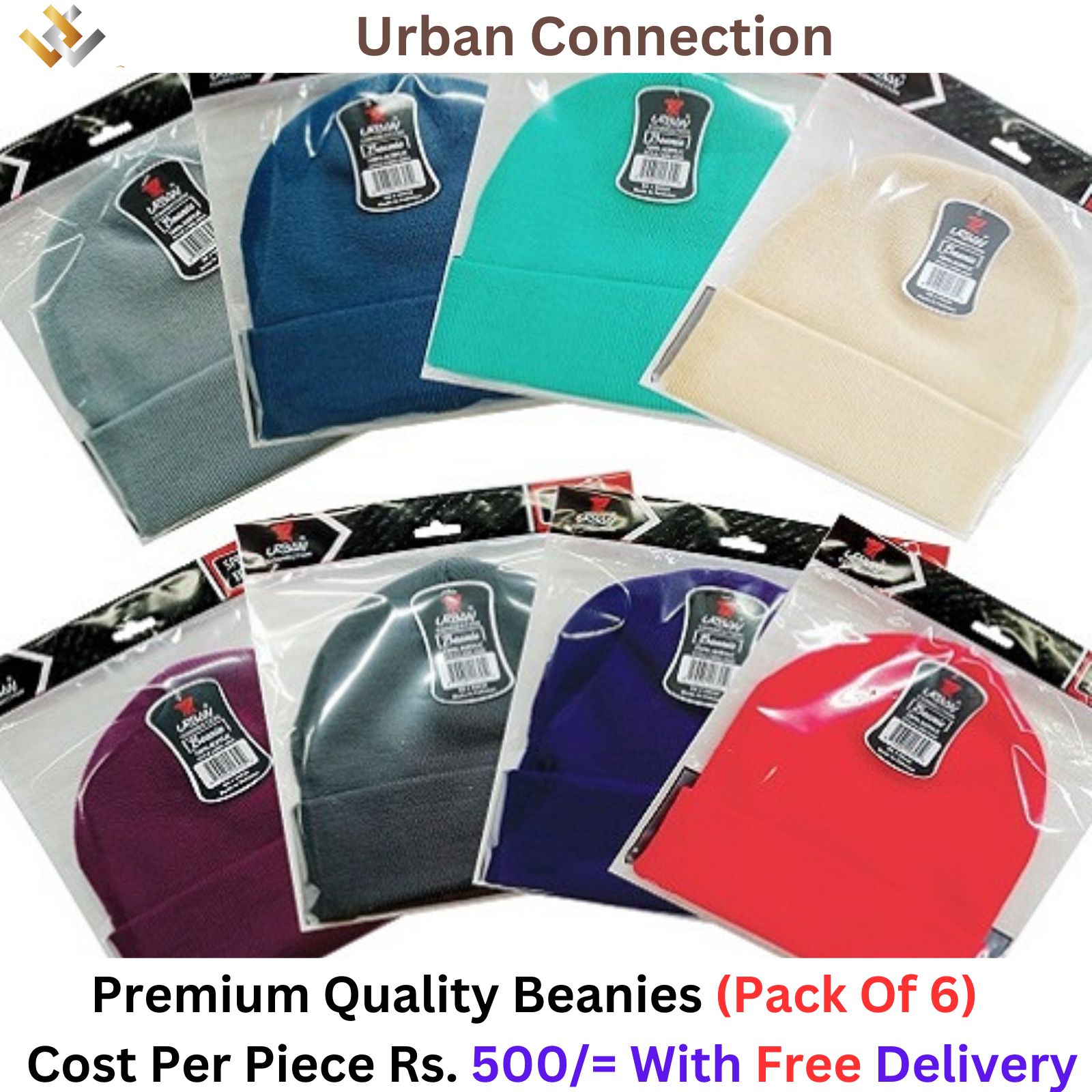 Solid Acrylic Knit Beanies Pack Of 6