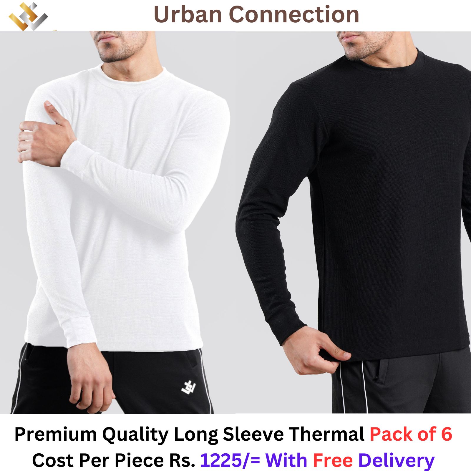 Premium Urban Connection Long Sleeve Mini Thermal T Shirt Pack Of 6